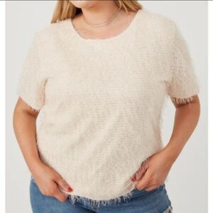 Hayden LA Cream Textured Short Sleeve Top